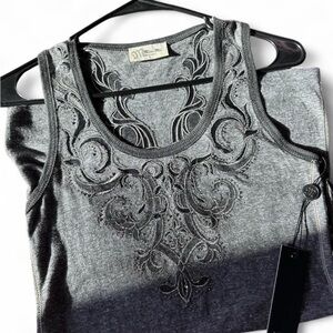 Miss Me Black and Gray Embellished Tank Top